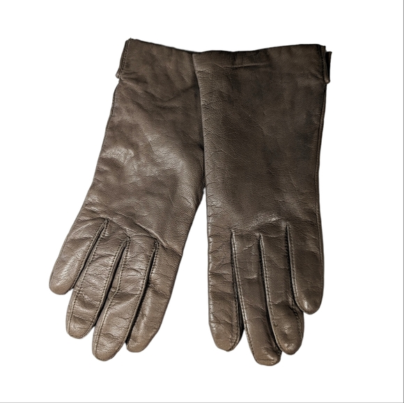 Vintage Fownes Taupe Leather Gloves Size 7.5 Cashmere and Wool Lined - Picture 1 of 4